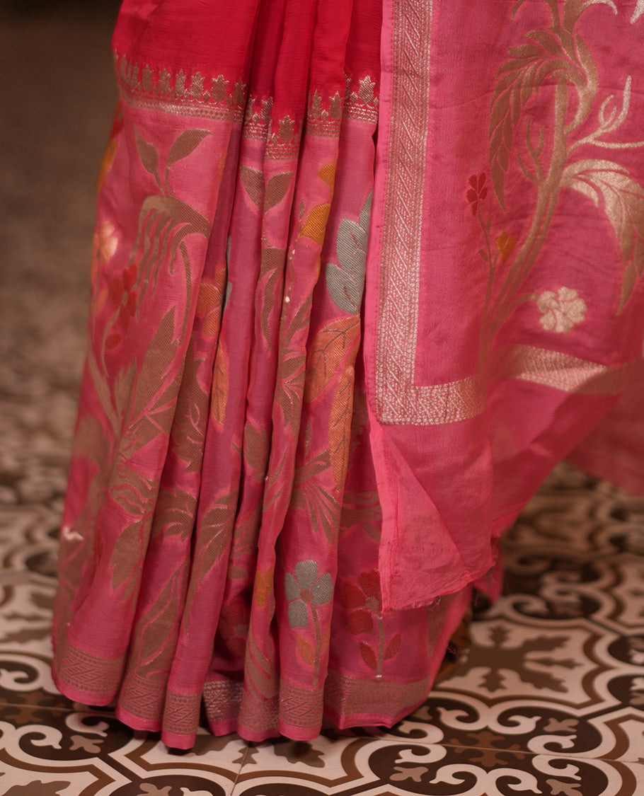 Red Plain Viscose Georgette Saree