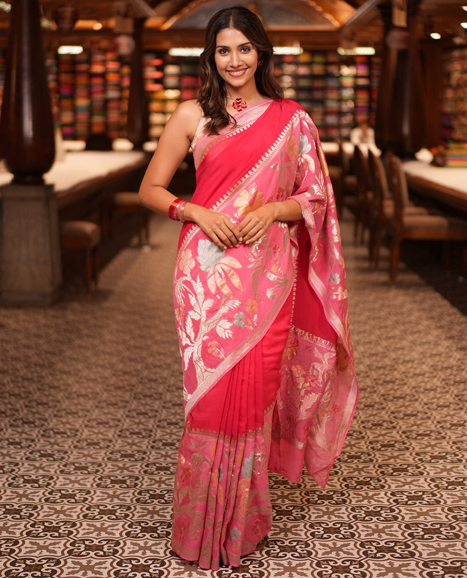 Red Plain Viscose Georgette Saree