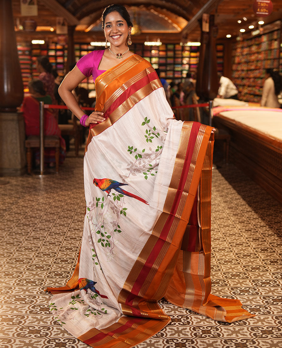 White Mysore Silk Saree