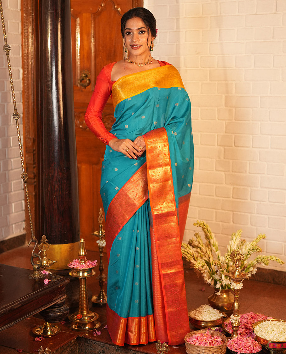 Blue Mayil Chakram Butta Vasundhara Lite Silk Mix Saree