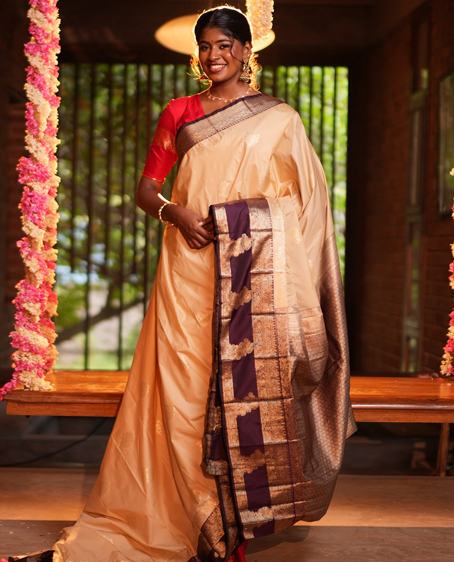 Off-White Zari Buttas Budget Silk Saree