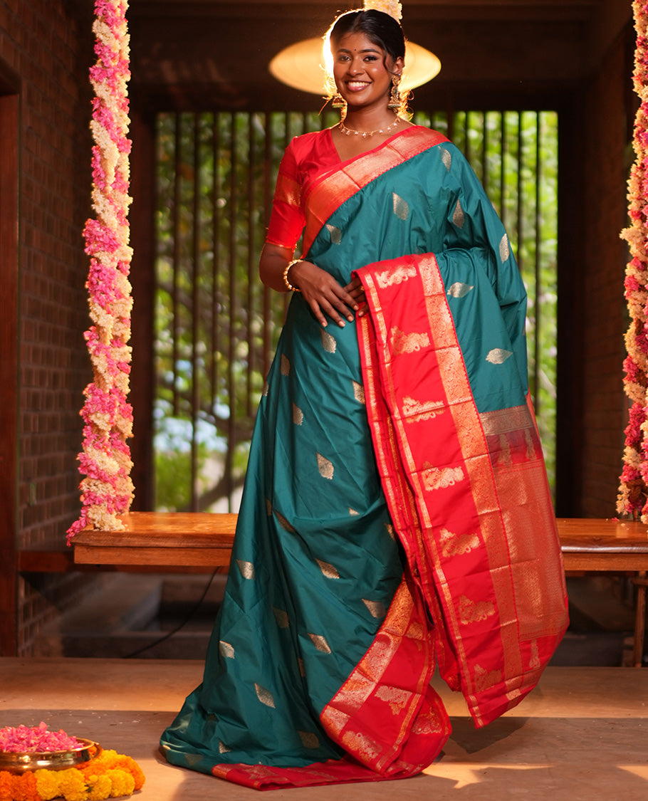 Sapphire Blue Zari Buttas Budget Silk Saree