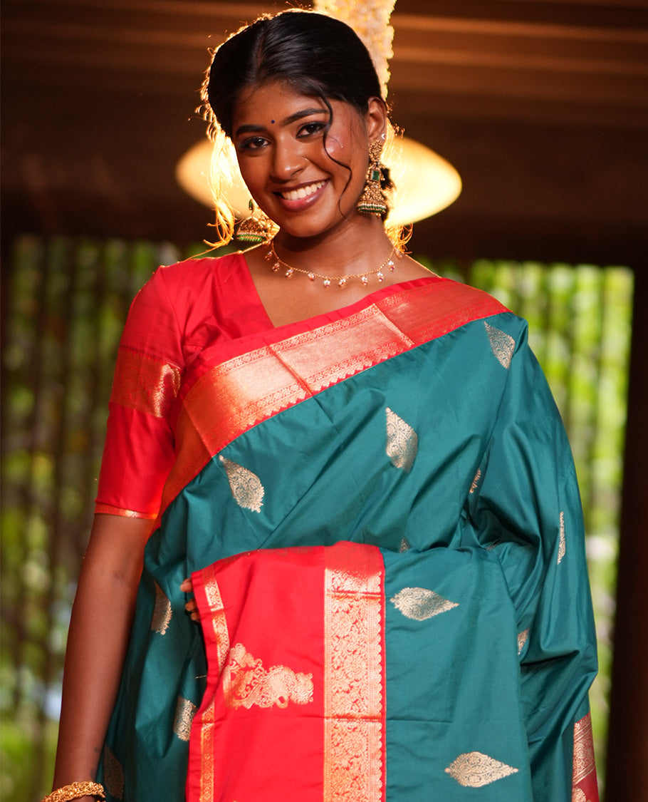 Sapphire Blue Zari Buttas Budget Silk Saree