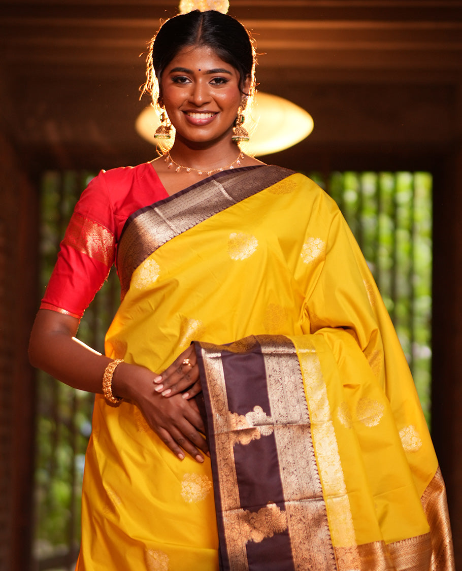 Lemon Yellow Zari Buttas Budget Silk Saree