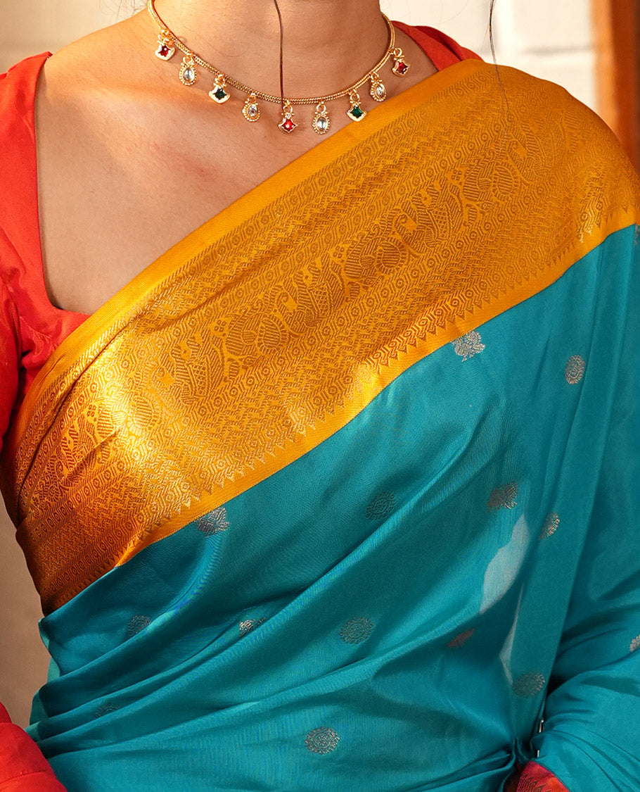 Blue Mayil Chakram Butta Vasundhara Lite Silk Mix Saree