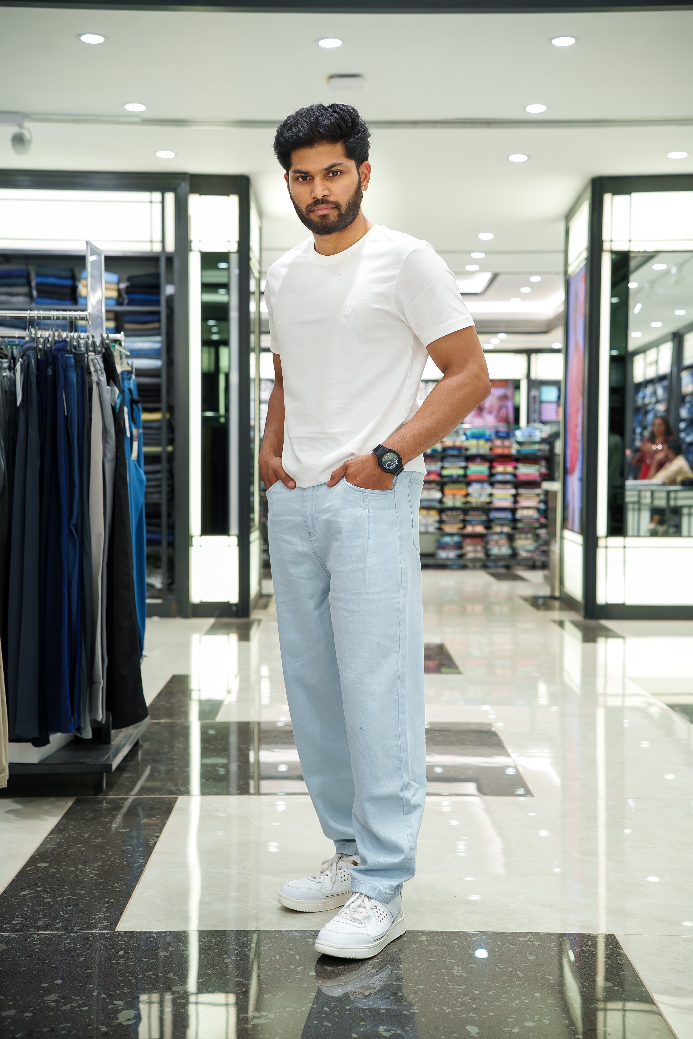 Light Blue Plain Denim Trousers Come with a Baggy Mom Fit and Regular Length