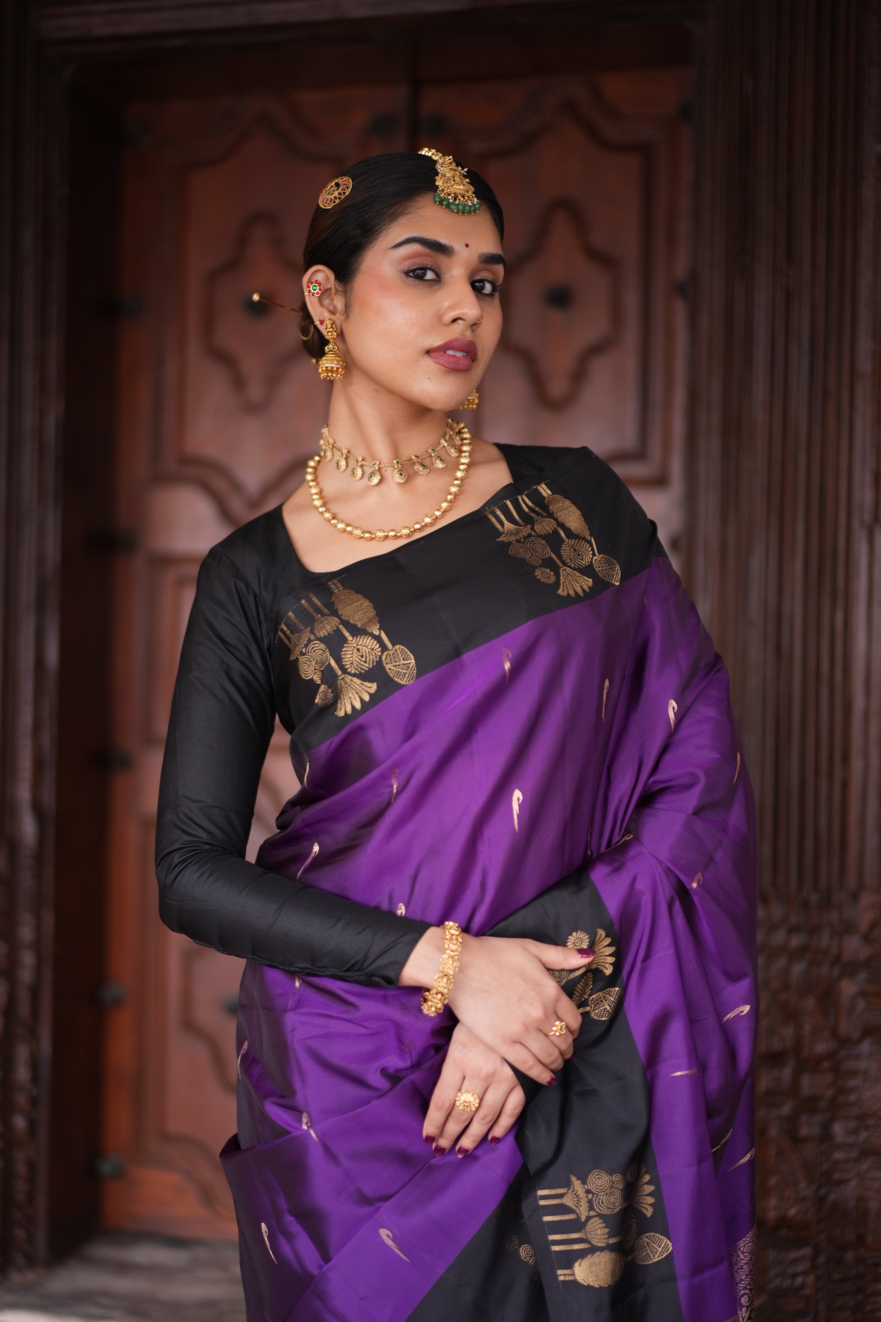 Vadamalli Buttas Vasundhara Lite Silk Mix Saree, a Contrast Zari Border, and a Contrast Blouse