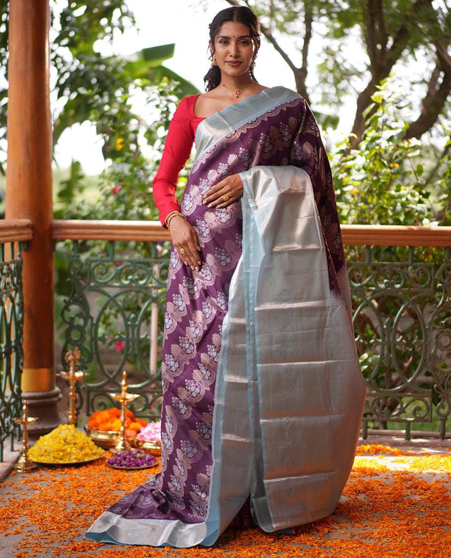 Purple-Sea Blue Budget Silk Saree