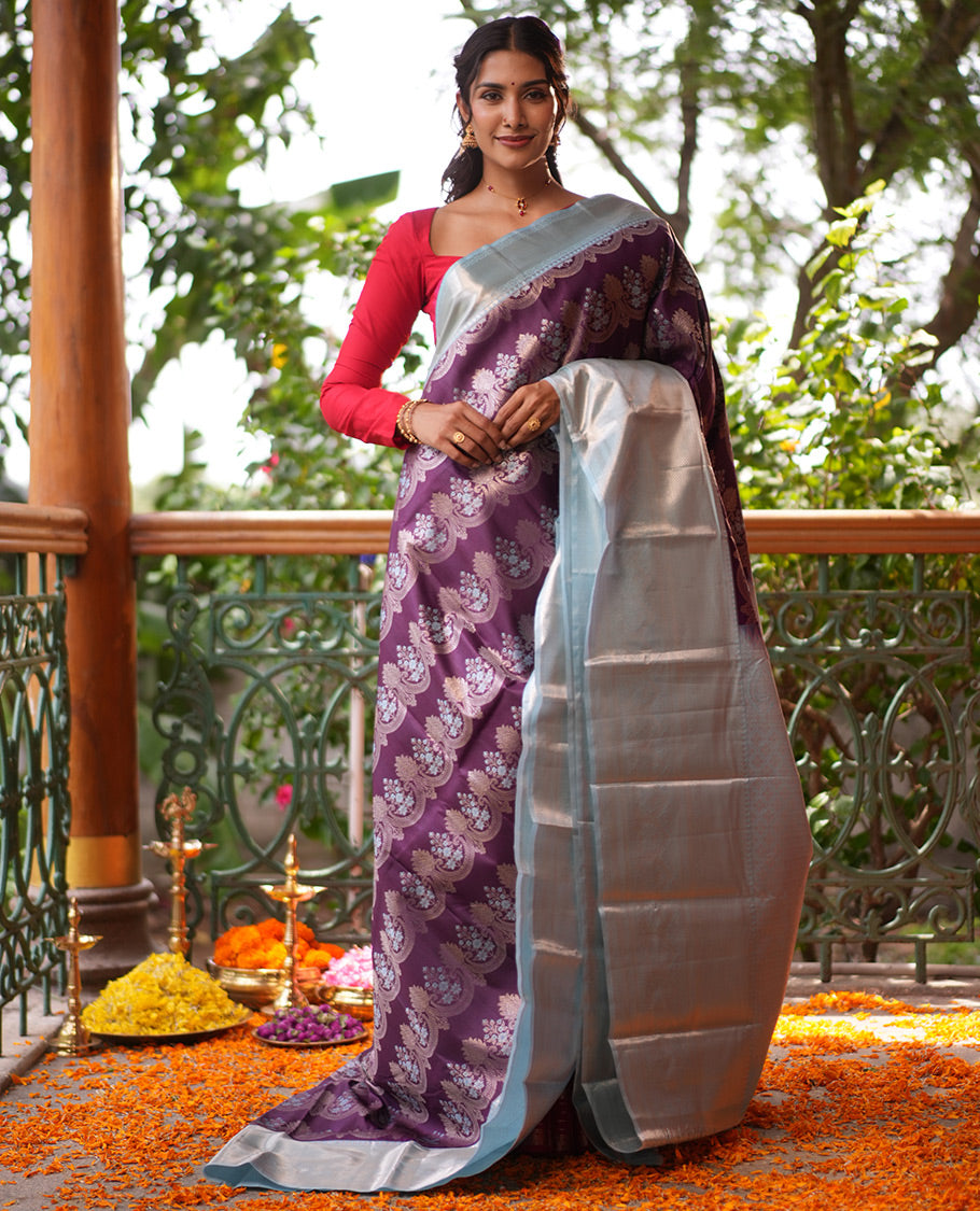 Purple-Sea Blue Budget Silk Saree
