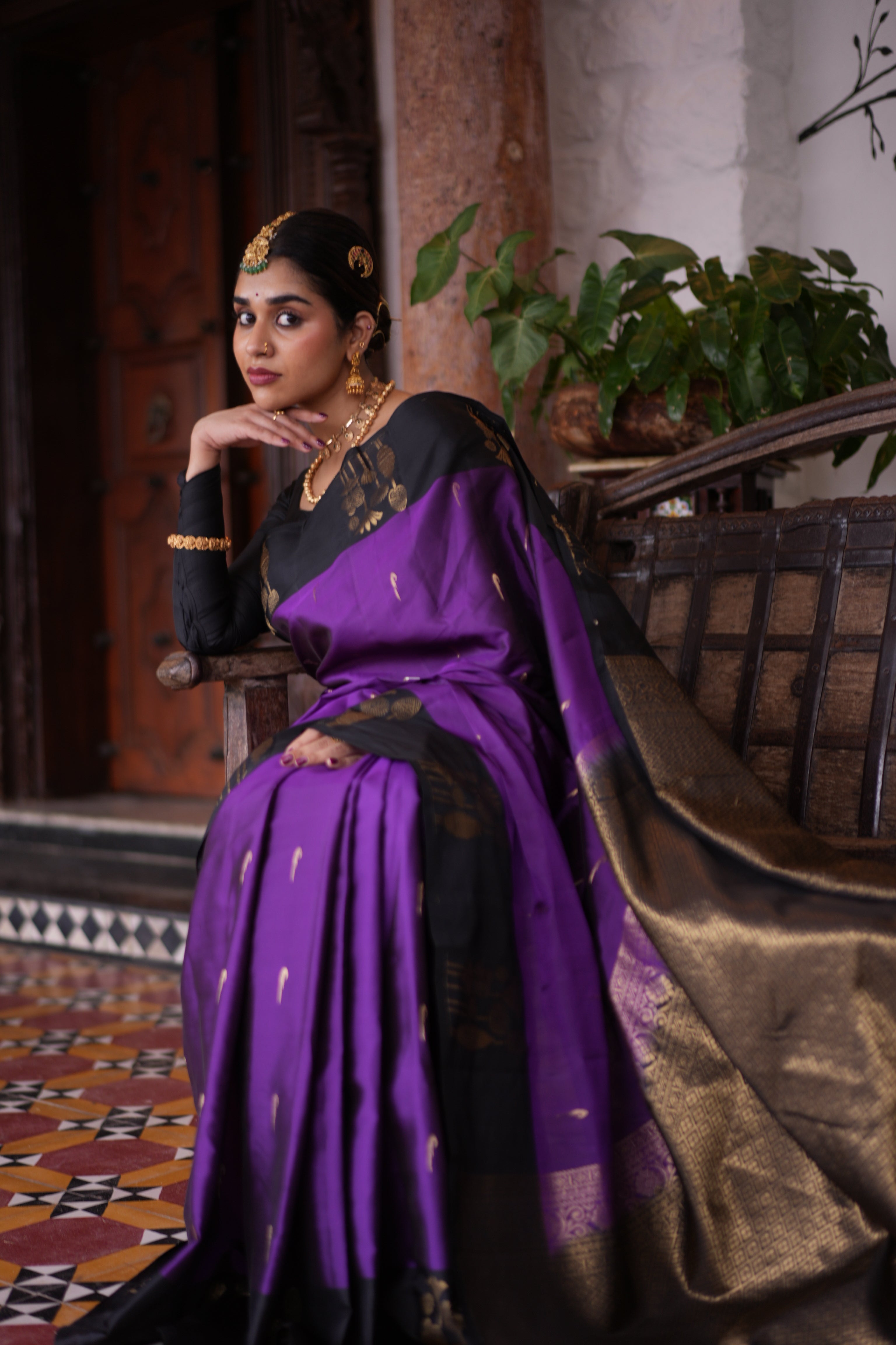 Vadamalli Buttas Vasundhara Lite Silk Mix Saree, a Contrast Zari Border, and a Contrast Blouse