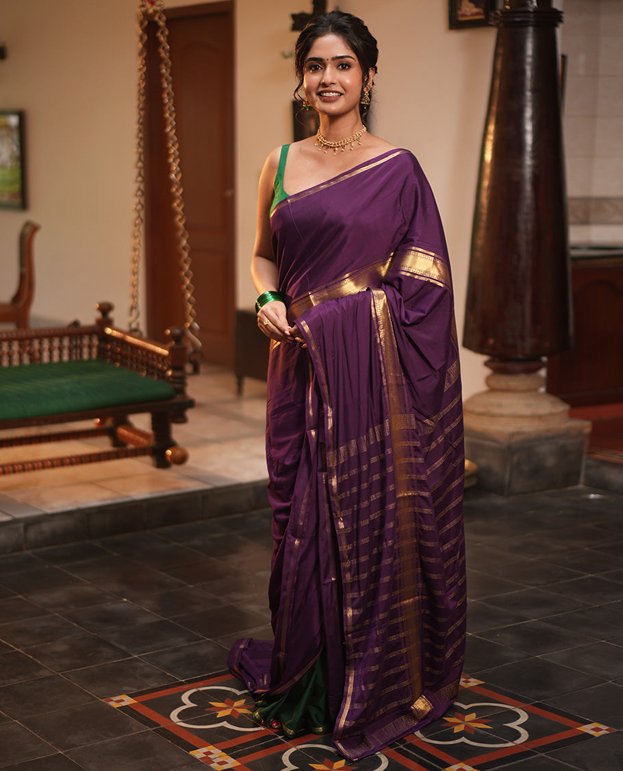 Purple Semi-Mysore Silksaree, a Traditional Zari Border, a Matching Blouse