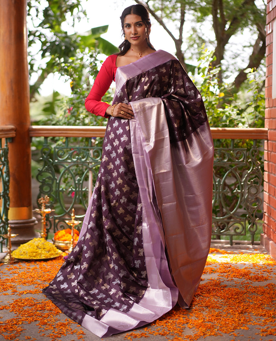 Coffee Brown-Lavender Budget Silk Saree
