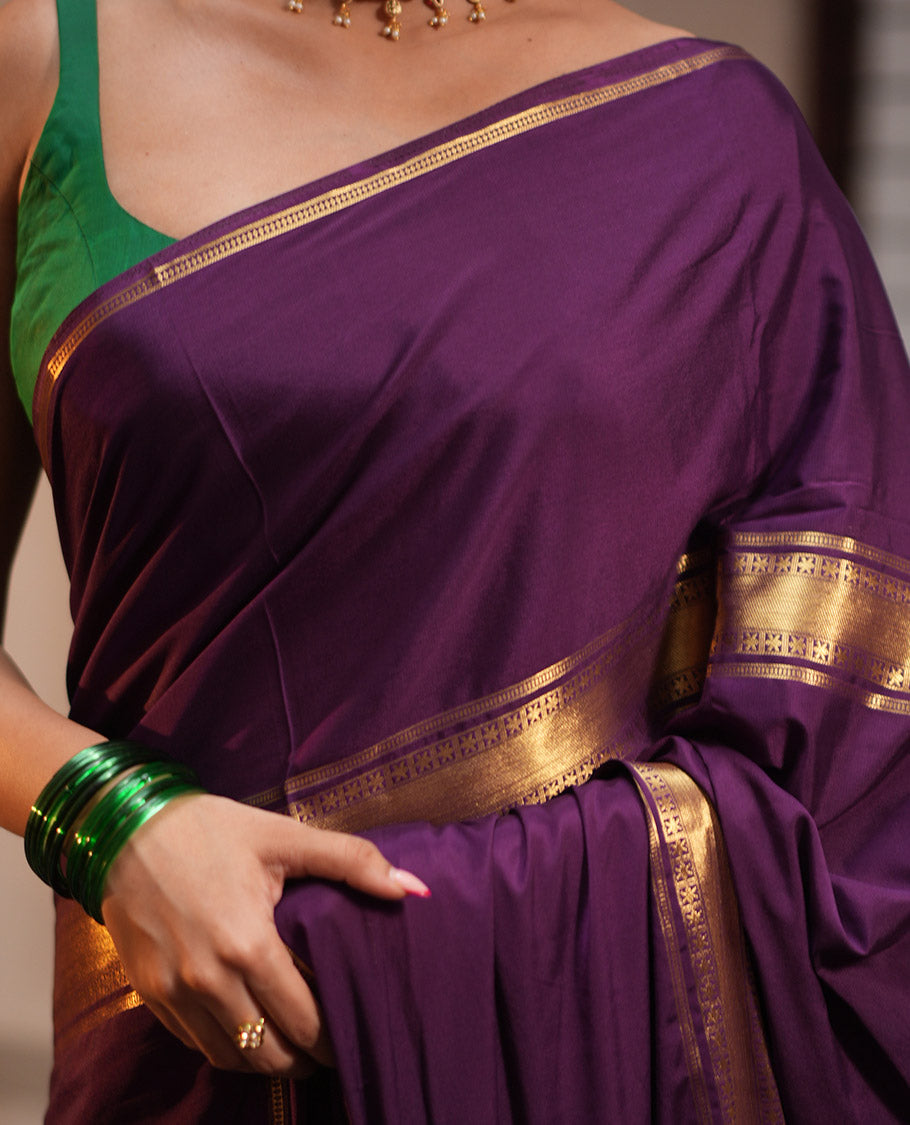 Purple Semi-Mysore Silksaree, a Traditional Zari Border, a Matching Blouse