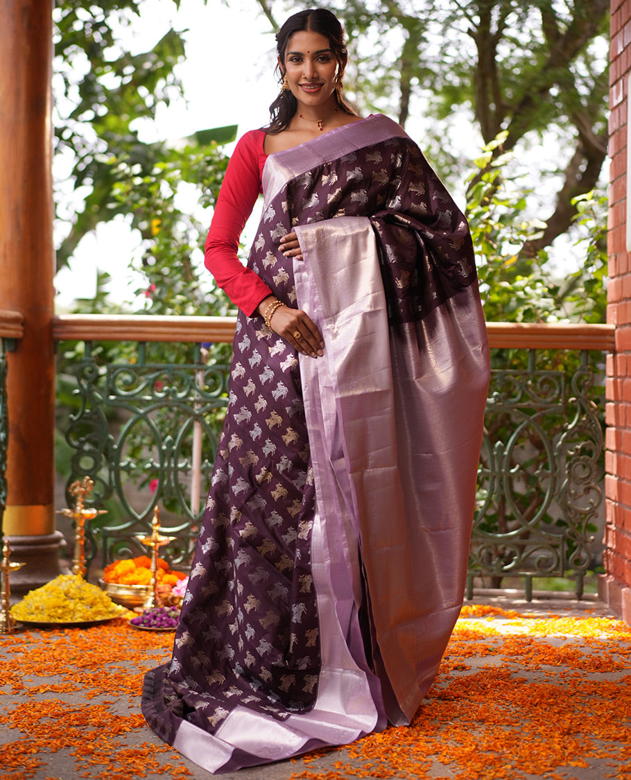 Coffee Brown-Lavender Budget Silk Saree