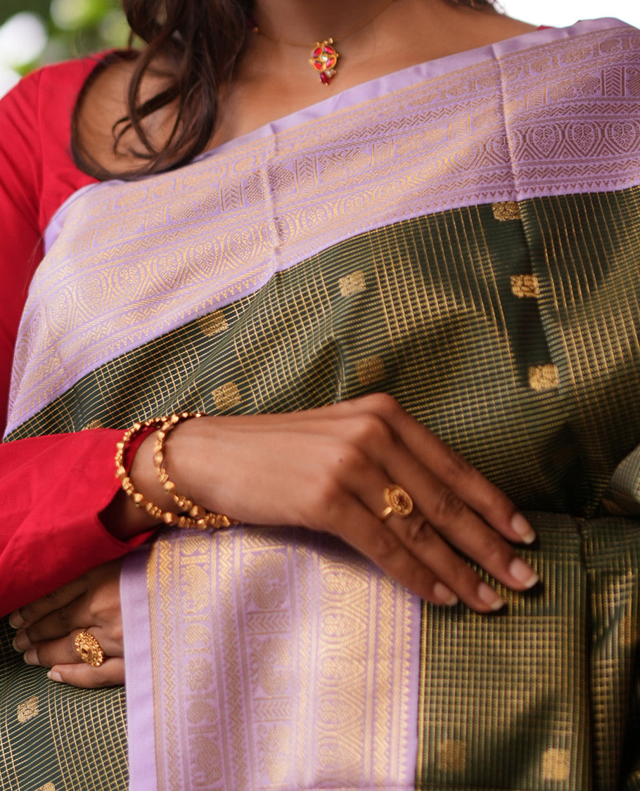 Dark Green-Pink Budget Silk Saree