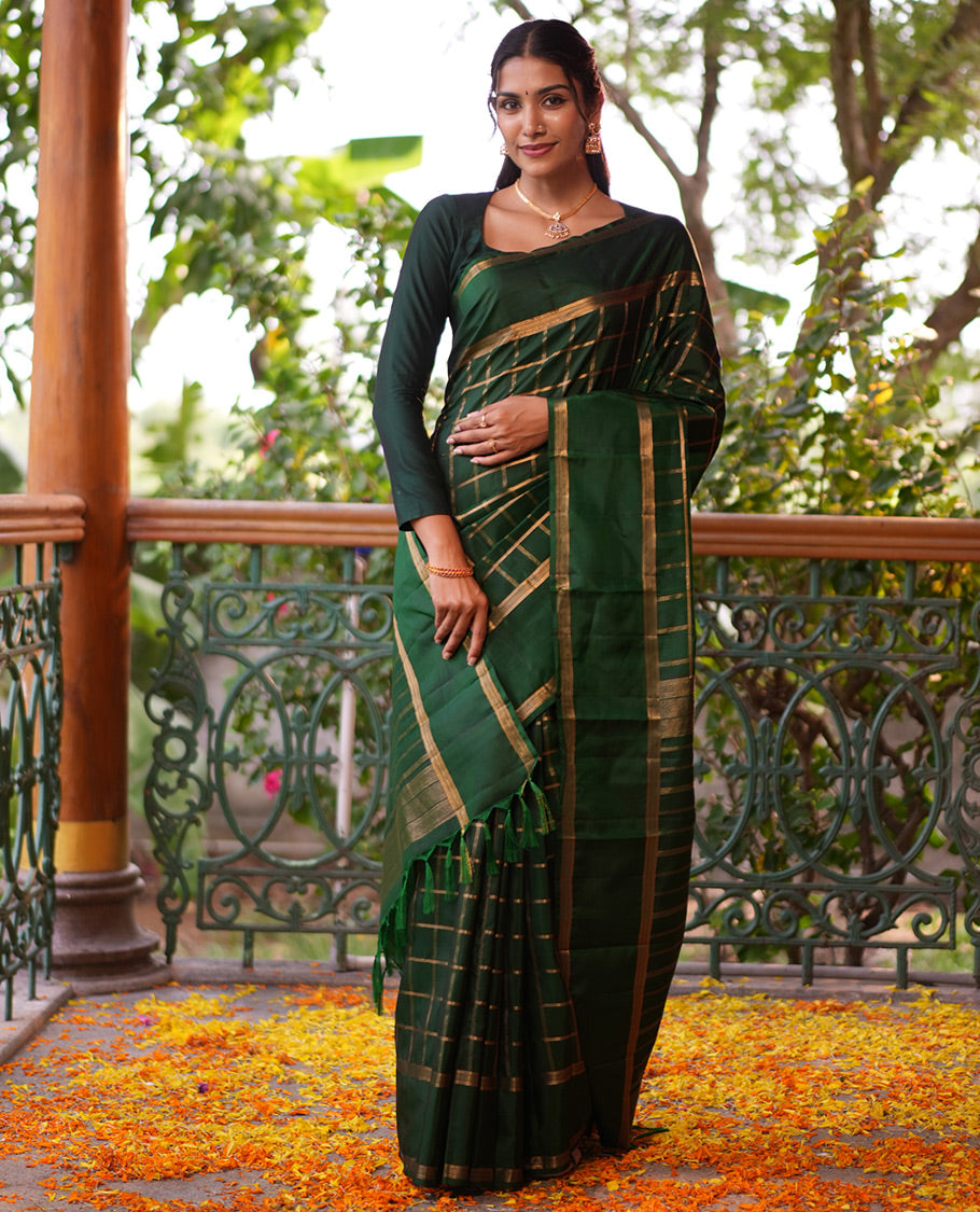 Dark Green Vasundhara Lite Silk Mix Saree