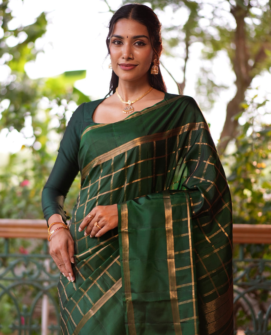 Dark Green Vasundhara Lite Silk Mix Saree