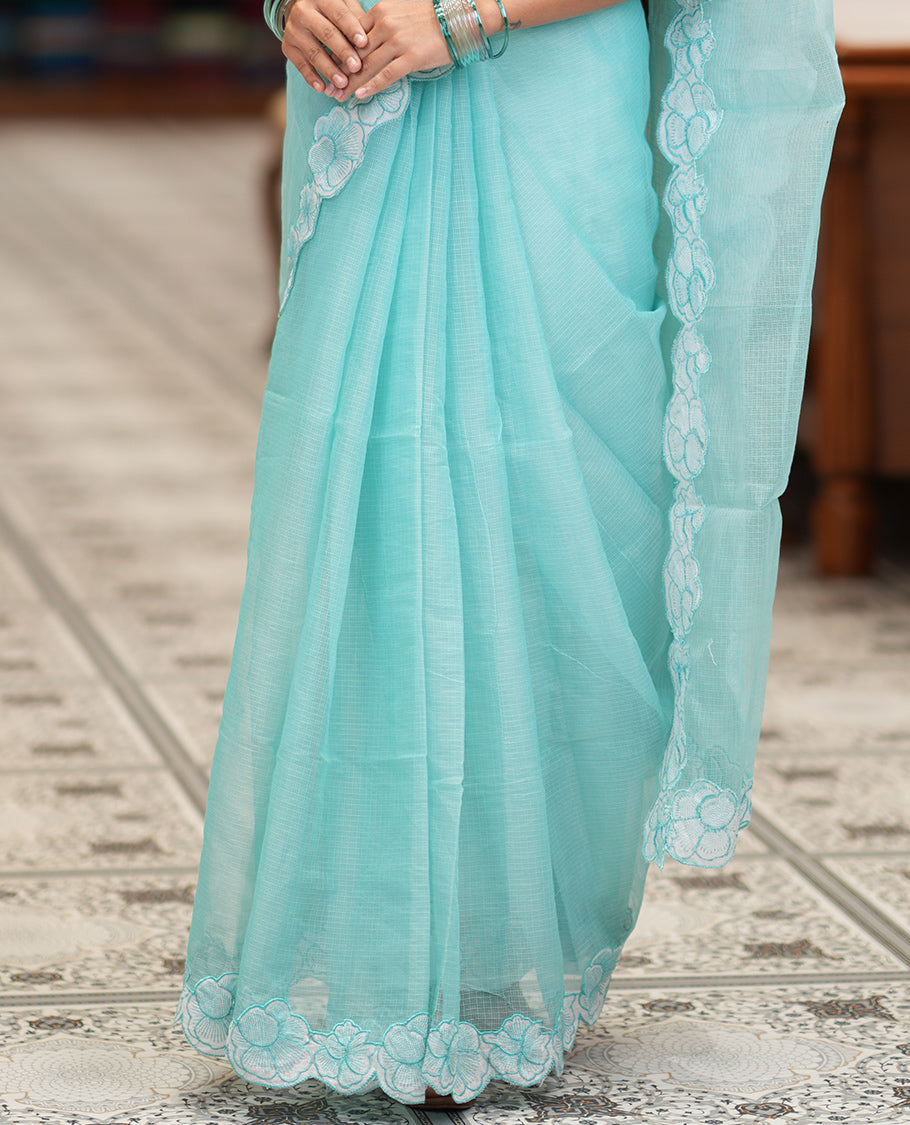 Sea Green Kota Chex Saree