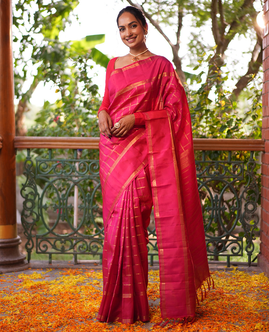 Reddish Pink Vasundhara Lite Silk Mix Saree