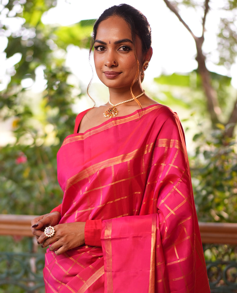 Reddish Pink Vasundhara Lite Silk Mix Saree
