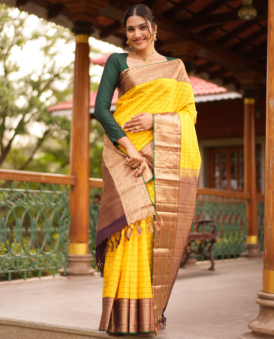 Yellow-Coffee Brown Vasundhara Silk Saree