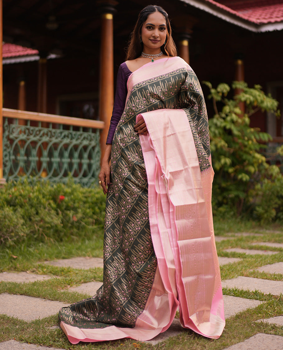 Dark Green-Light Pink Budget Silk Saree