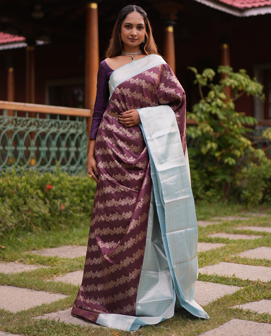 Brown-Sea Blue Budget Silk Saree