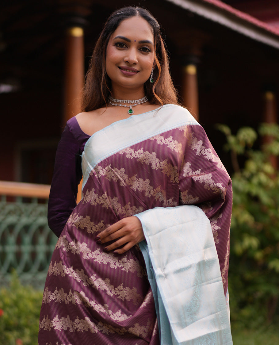 Brown-Sea Blue Budget Silk Saree