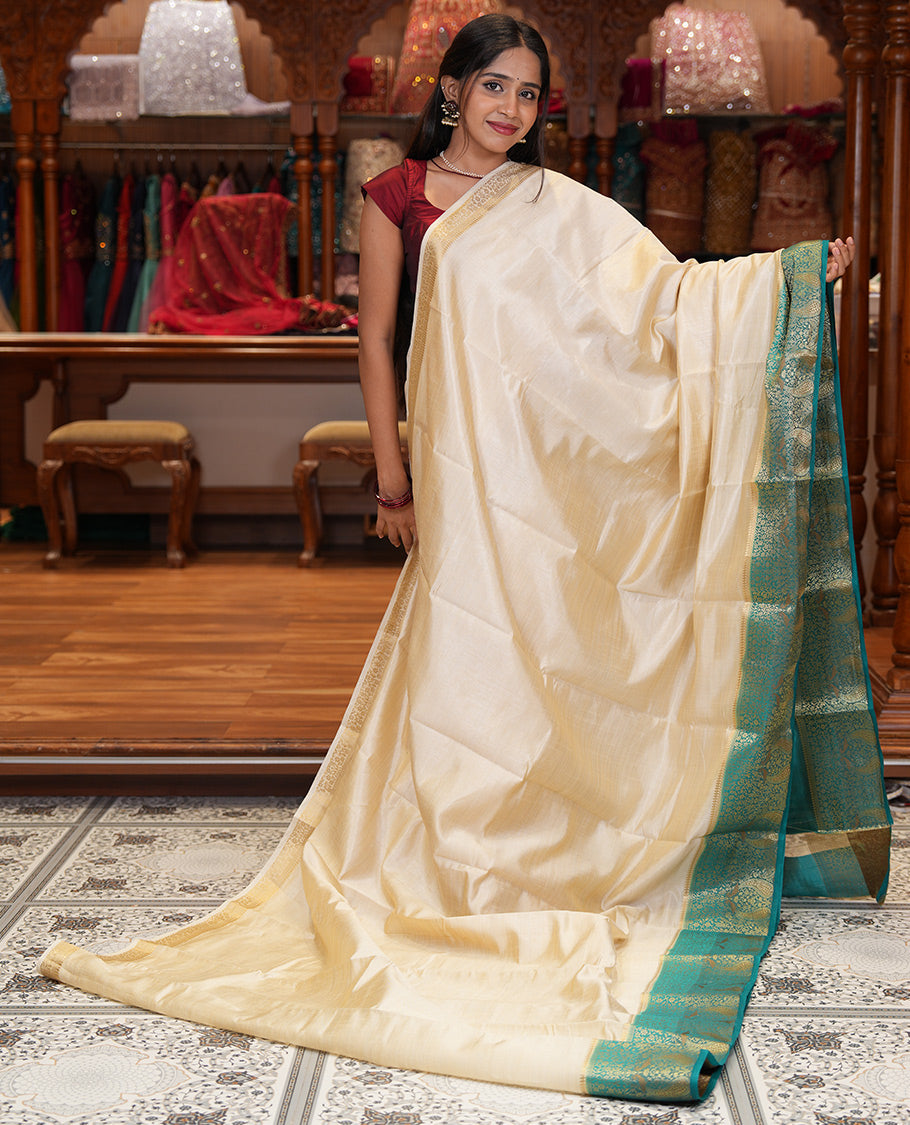 Cream-Rama Plain Art Tussar Saree