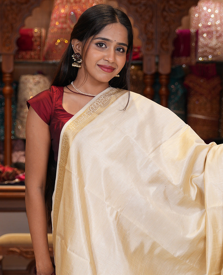 Cream-Rama Plain Art Tussar Saree