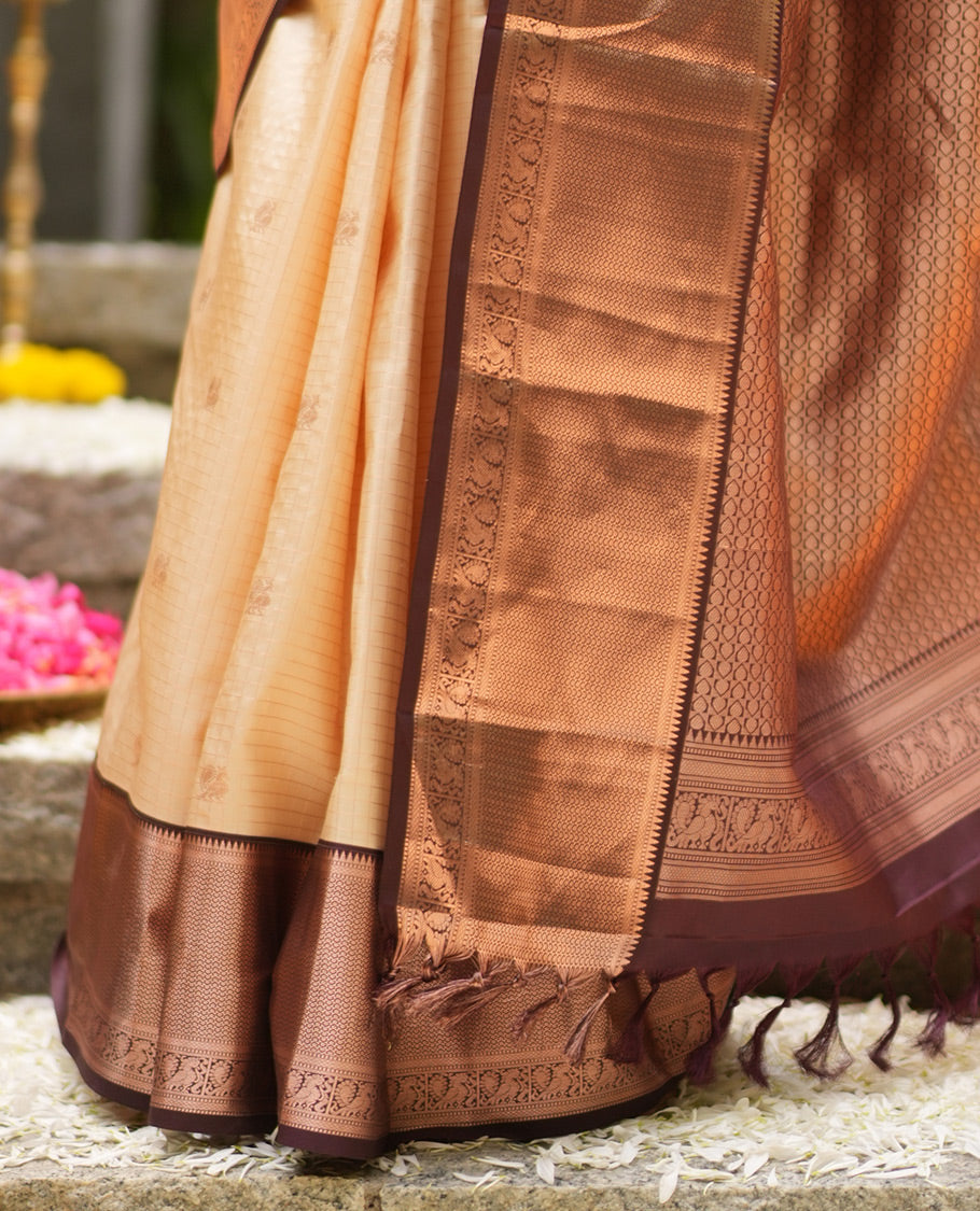 Off-White and Brown Vasundhara Silk Saree