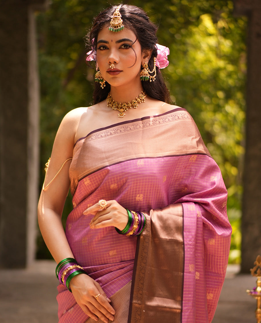 Onion Pink and Brown Vasundhara Silk Saree