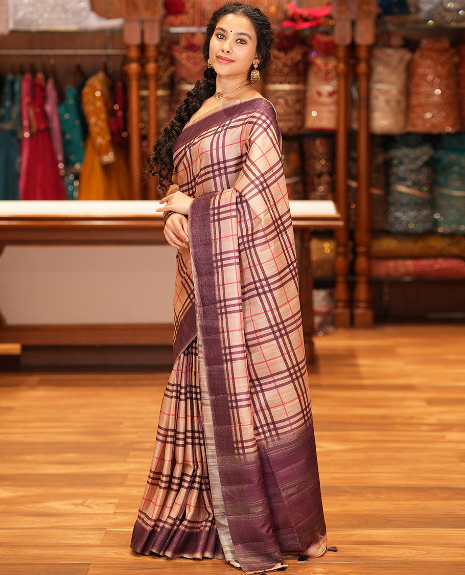 Sandal Fancy Tussar Silk Saree