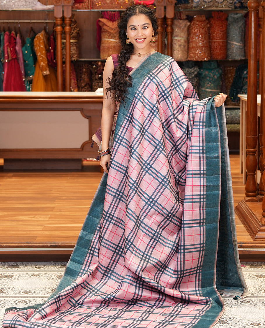 Pink Fancy Tussar Silk Saree