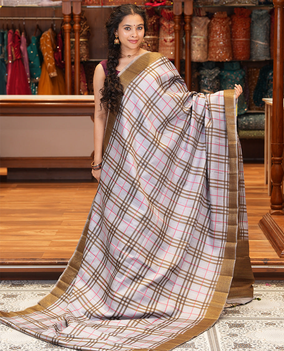 Grey Fancy Tussar Silk Saree