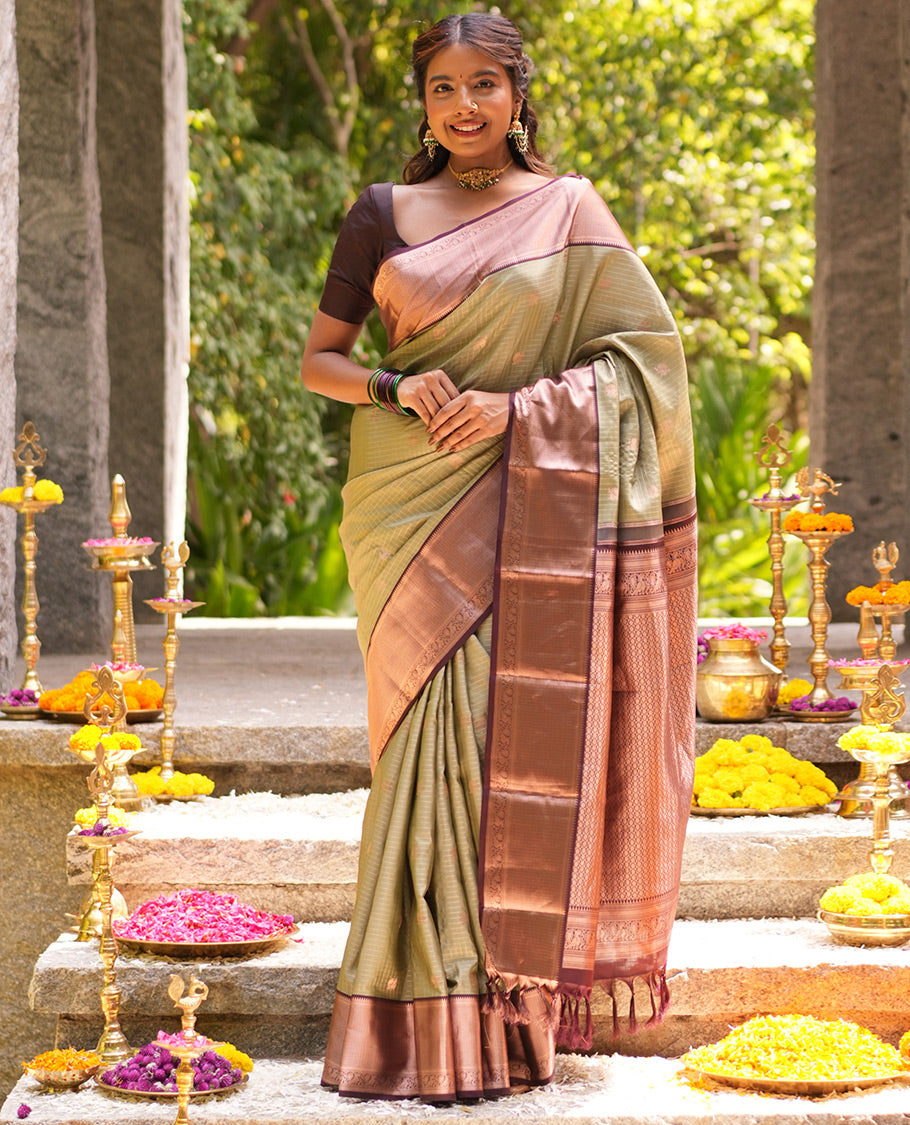 Pista Green and Brown Vasundhara Silk Saree