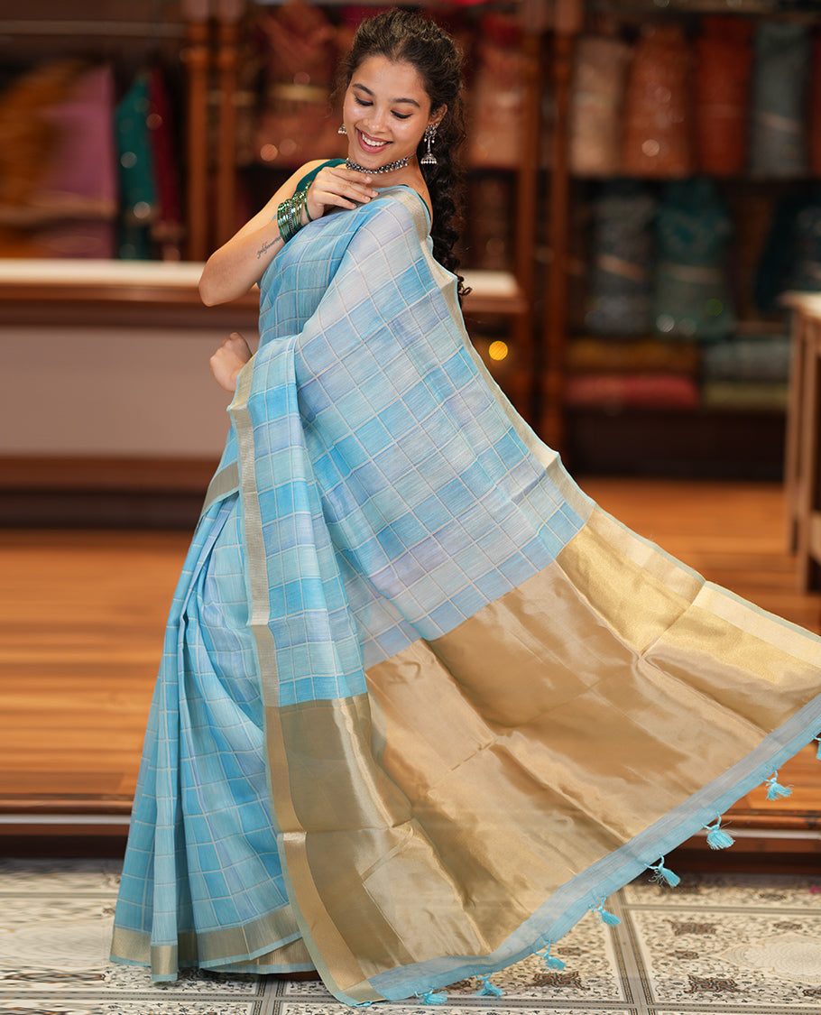 Sky Blue Linen Saree