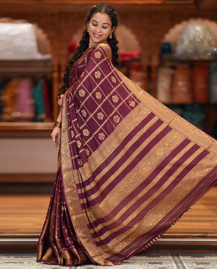 Wine Fancy Mysore Silk Saree
