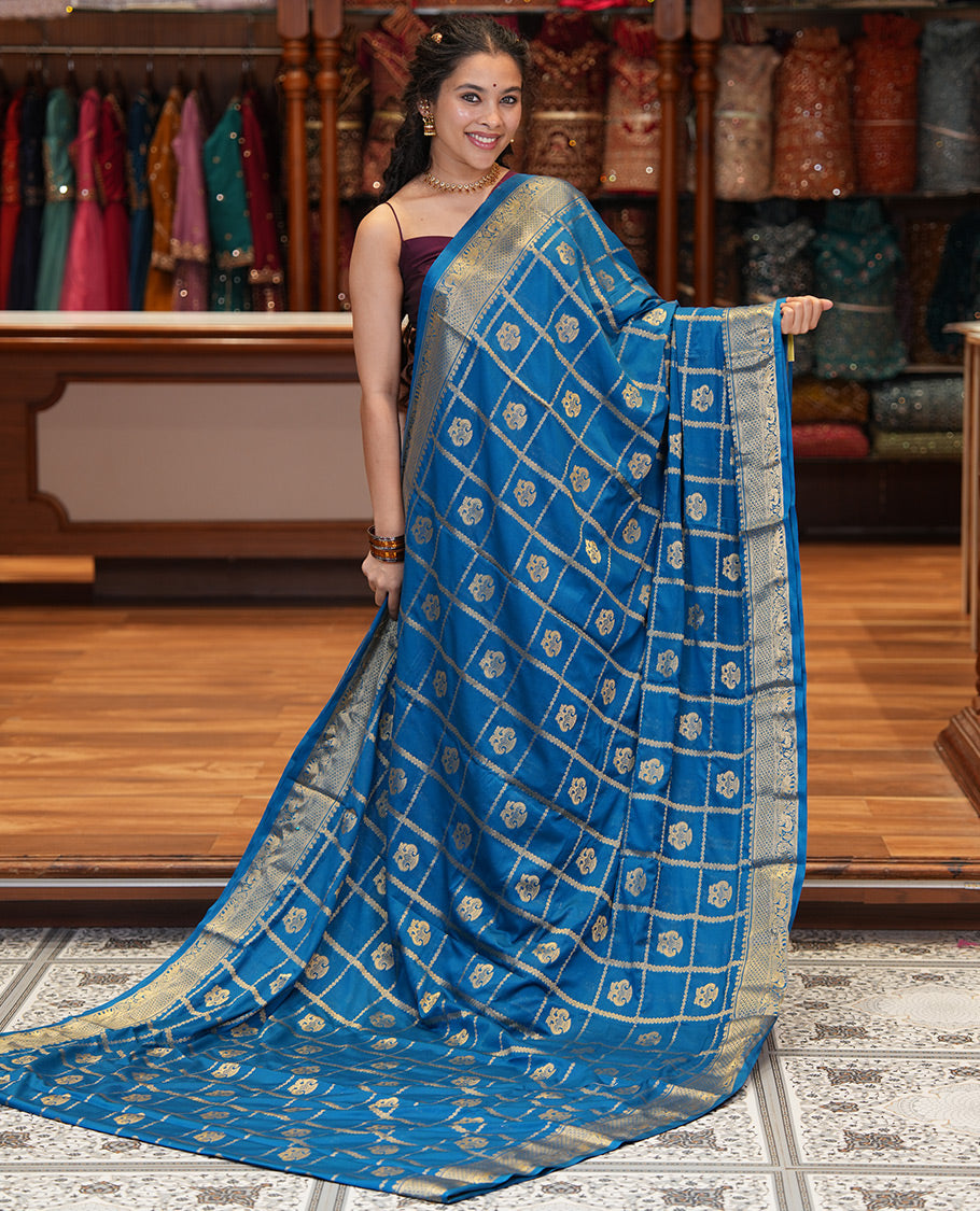 Rama Blue Fancy Mysore Silk Saree