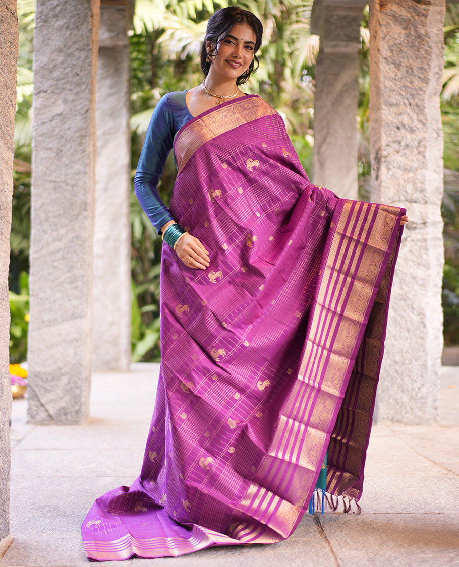 Magenta Checks Budget Silk Saree