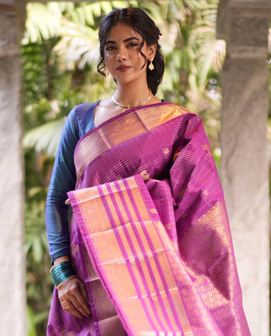 Magenta Checks Budget Silk Saree