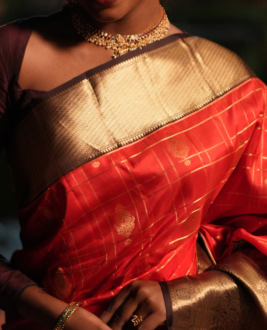 Tomato and Brown Vasundhara Silk Saree