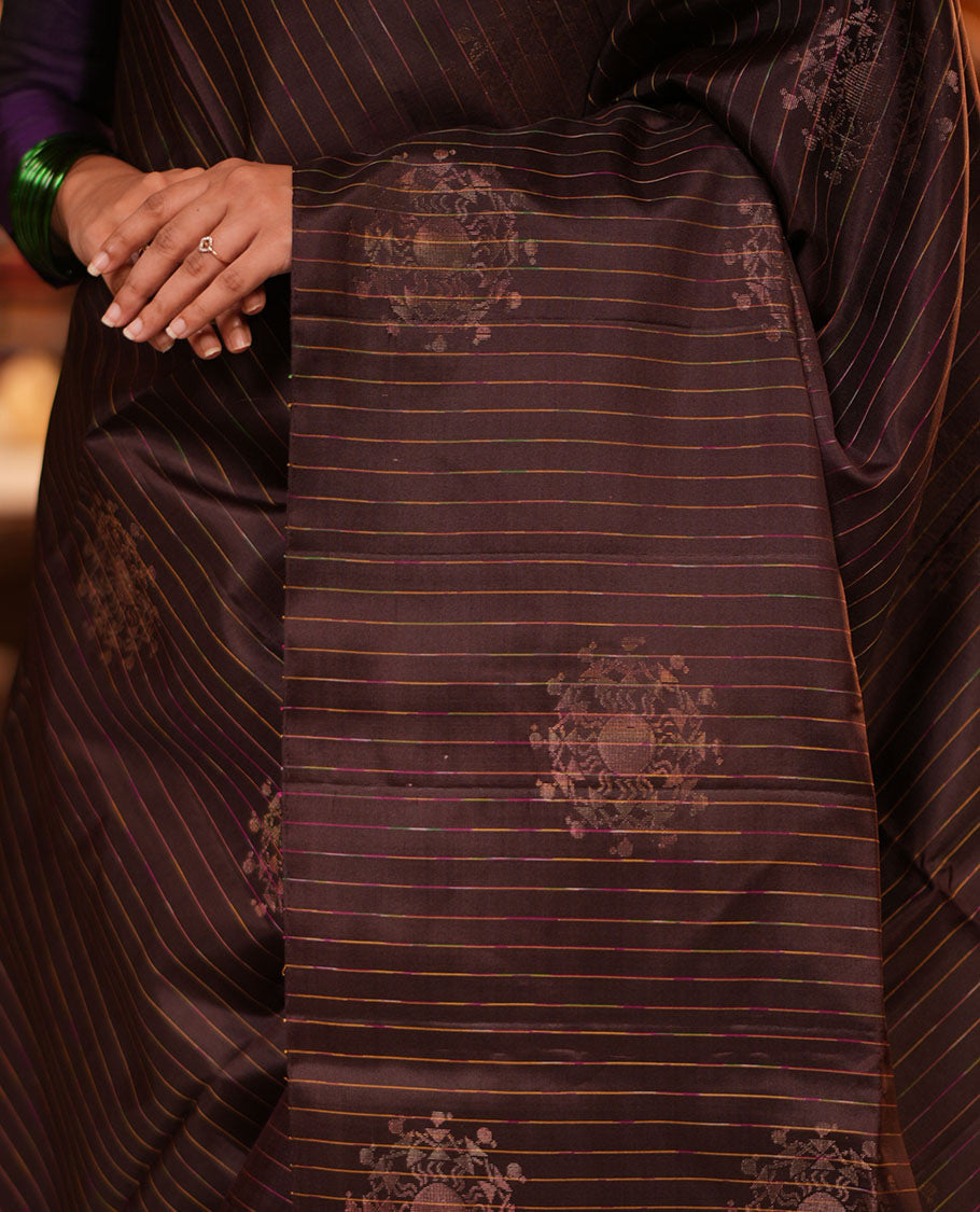 Borderless Brown-Pista Green Mayuri Lite Silk Mix Saree