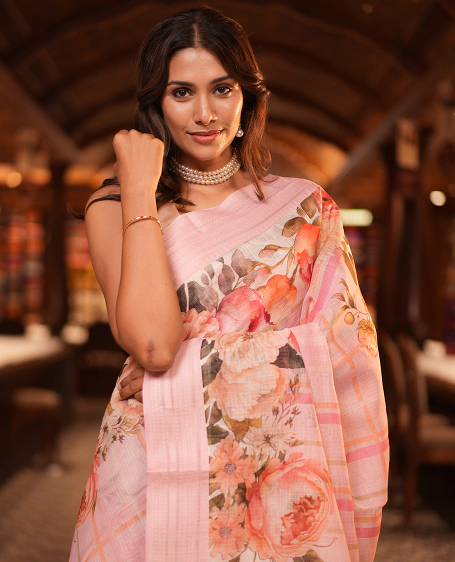 Pink Checks Kota Saree