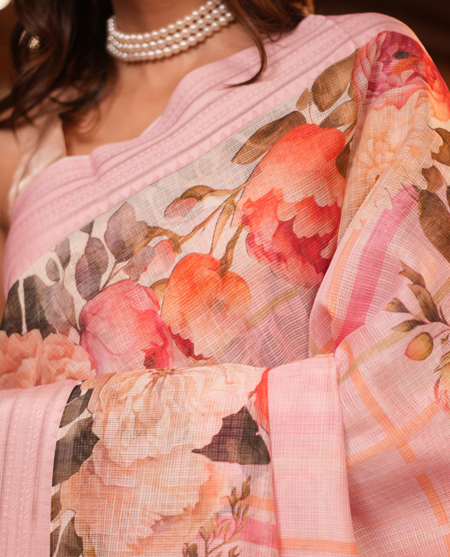 Pink Checks Kota Saree