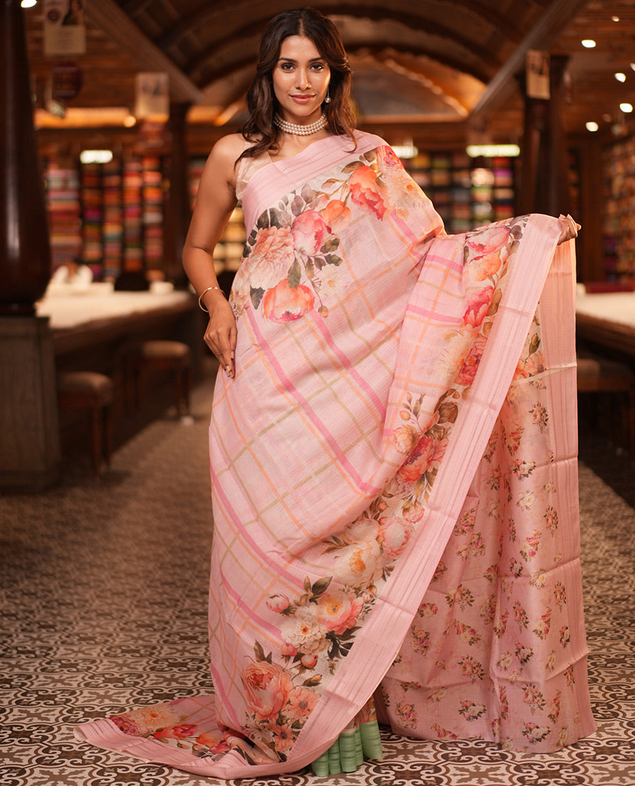 Pink Checks Kota Saree