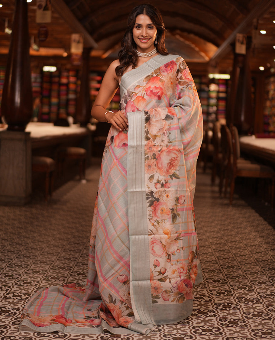 Sky Blue Checks Kota Saree