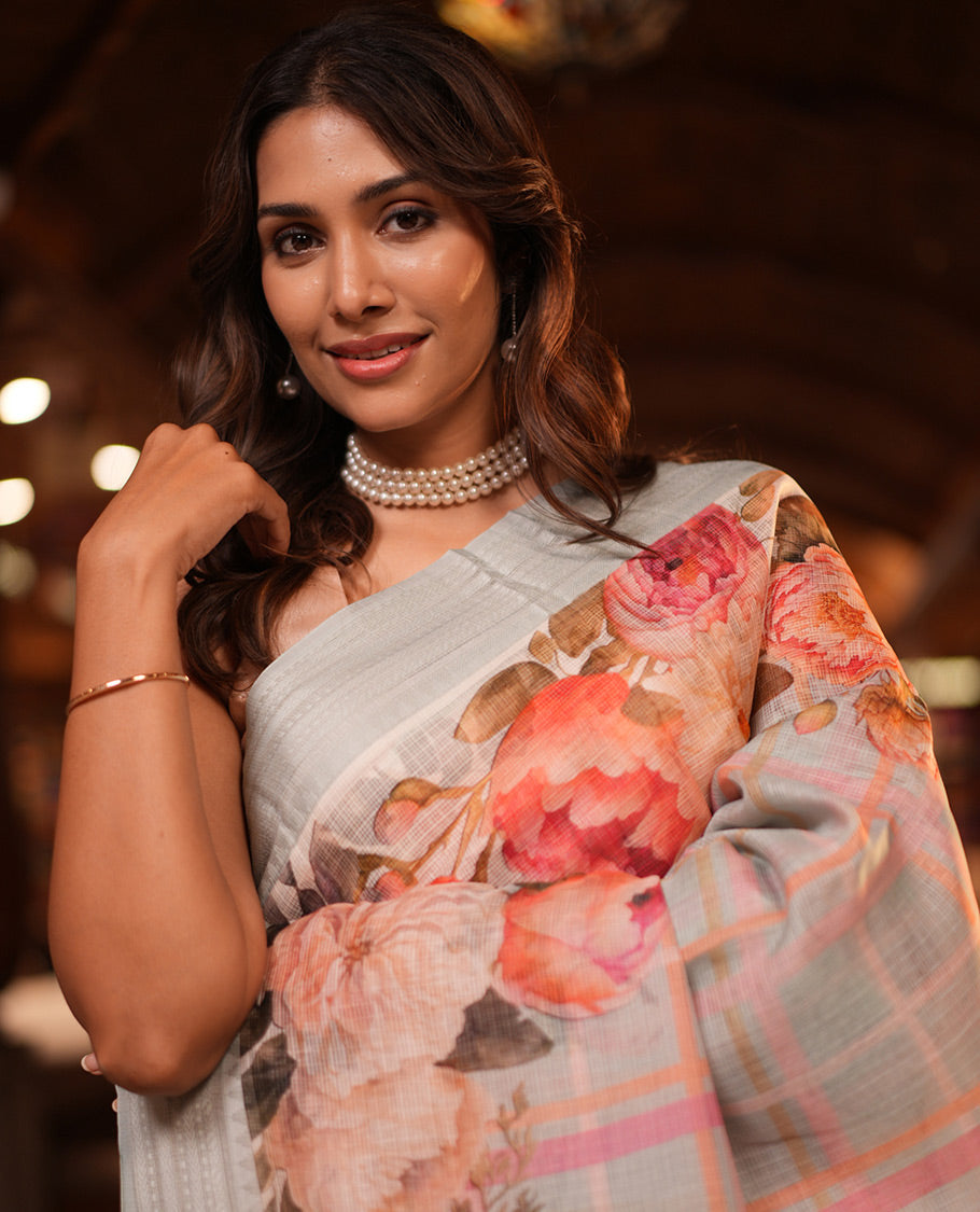 Sky Blue Checks Kota Saree