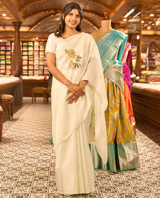 Light blue floral design kota silk saree