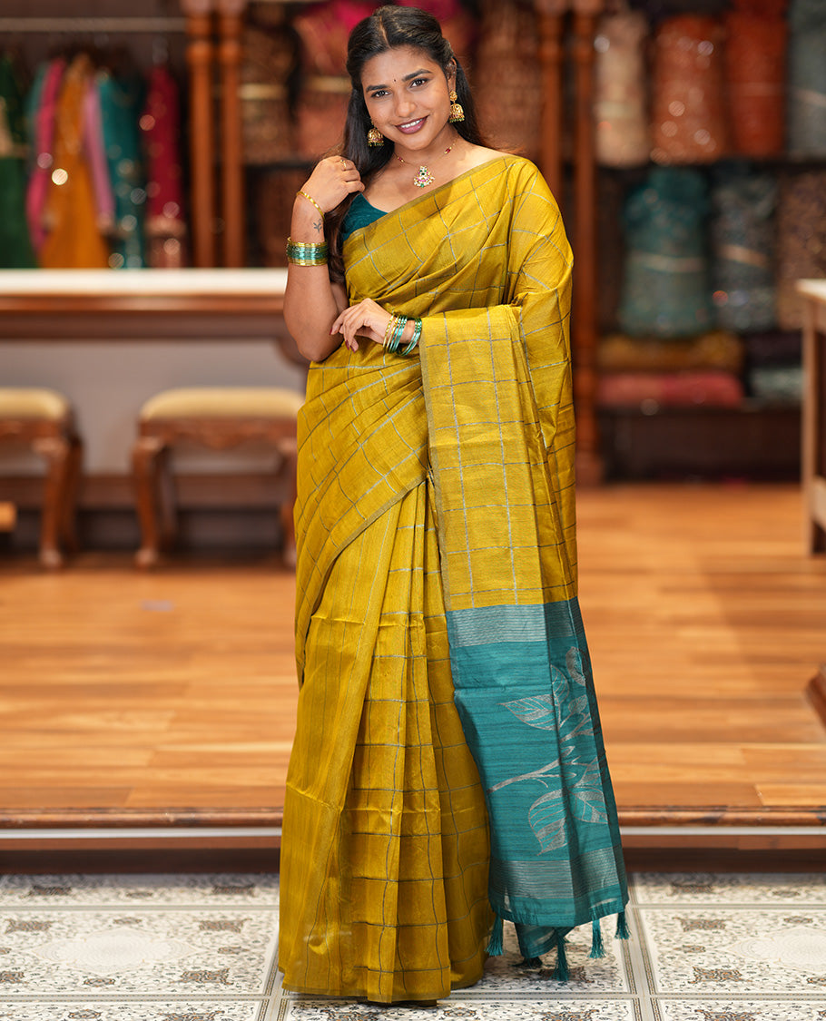 Borderless Mustard Jute Cotton Saree
